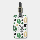 GOLD EN GREEN KISS ME IK BEN IRISH LIPS SHAMROCKS BAGAGELABEL (Voorkant verticaal)