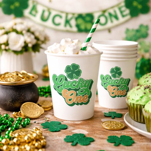 Gold en Green Lucky One First Birthday Paper Cups Papieren Bekers