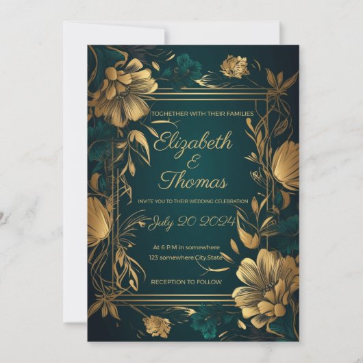 Gold en Green Luxury-themauitnodiging. Kaart (Voorkant)