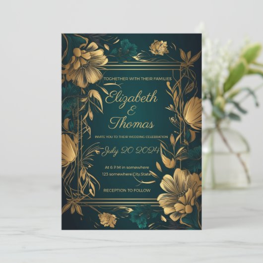 Gold en Green Luxury-themauitnodiging. Kaart (Staand voorkant)