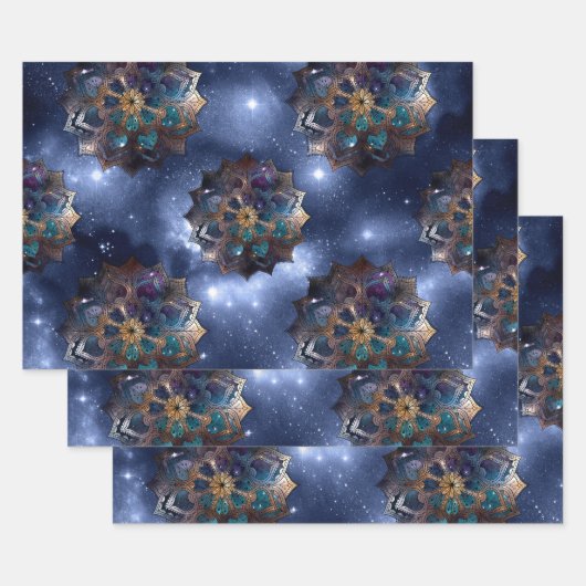 Gold en Green Mandala op Dark Sky Inpakpapier Vel (Set)