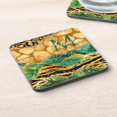 Gold en Green Safari Animal Print Agate Bier Onderzetter (Linkerzijde)