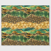 Gold en Green Safari Animal Print Agate Cadeaupapier (Vlak)