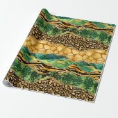 Gold en Green Safari Animal Print Agate Cadeaupapier (Uitgerold)