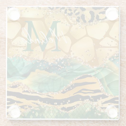 Gold en Green Safari Animal Print Agate Glazen Onderzetter (Achterkant)