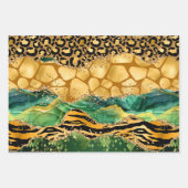 Gold en Green Safari Animal Print Agate Inpakpapier Vel (Voorkant)