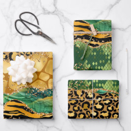 Gold en Green Safari Animal Print Agate Inpakpapier Vel