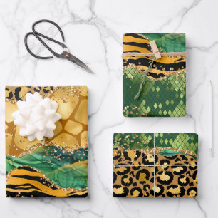 Gold en Green Safari Animal Print Agate Inpakpapier Vel