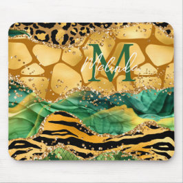 Gold en Green Safari Animal Print Agate Muismat