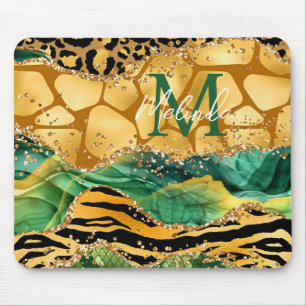 Gold en Green Safari Animal Print Agate Muismat