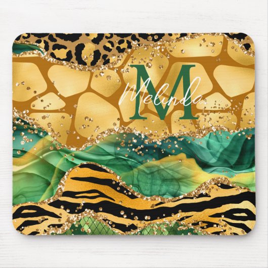 Gold en Green Safari Animal Print Agate Muismat (Voorkant)