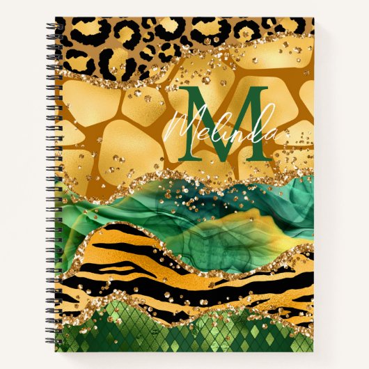 Gold en Green Safari Animal Print Agate Notitieboek (Voorkant)
