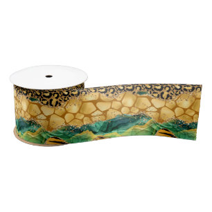 Gold en Green Safari Animal Print Agate Satijnen Lint