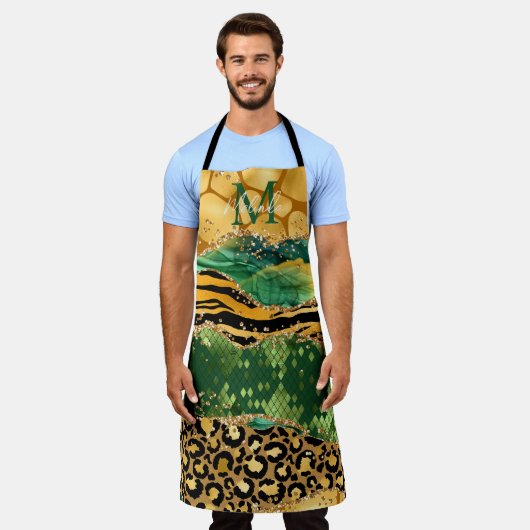 Gold en Green Safari Animal Print Agate Schort (Gedragen)