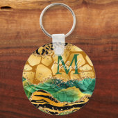 Gold en Green Safari Animal Print Agate Sleutelhanger (Voorkant)