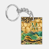 Gold en Green Safari Animal Print Agate Sleutelhanger (Voorkant Links)
