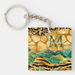 Gold en Green Safari Animal Print Agate Sleutelhanger