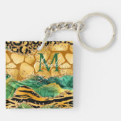 Gold en Green Safari Animal Print Agate Sleutelhanger (Achterkant)