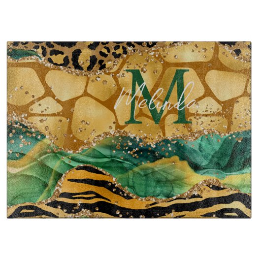 Gold en Green Safari Animal Print Agate Snijplank (Voorkant)