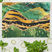 Gold en Green Safari Animal Print Agate Theedoek (Gevouwen)