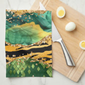 Gold en Green Safari Animal Print Agate Theedoek (Quarter Fold)