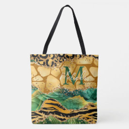 Gold en Green Safari Animal Print Agate Tote Bag