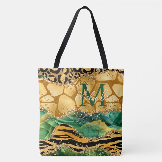 Gold en Green Safari Animal Print Agate Tote Bag (Voorkant)