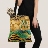 Gold en Green Safari Animal Print Agate Tote Bag (Dichtbij)