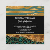 Gold en Green Safari Oerwoud Animal Print Agate Vierkante Visitekaartje (Achterkant)