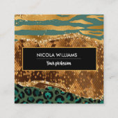 Gold en Green Safari Oerwoud Animal Print Agate Vierkante Visitekaartje (Voorkant)