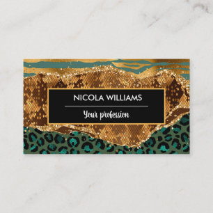 Gold en Green Safari Oerwoud Animal Print Agate Visitekaartje