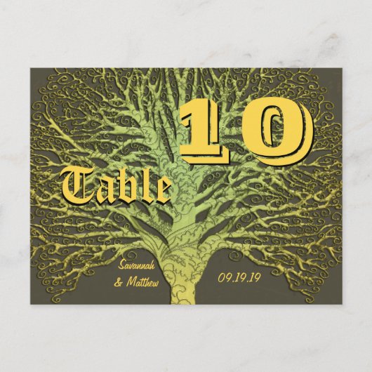 Gold en Green Yellow Damask Tree-nummer Briefkaart (Voorkant)