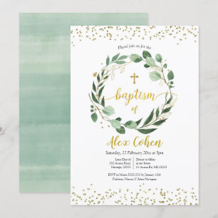 Gold en Greenery Baptism Invitation Kaart