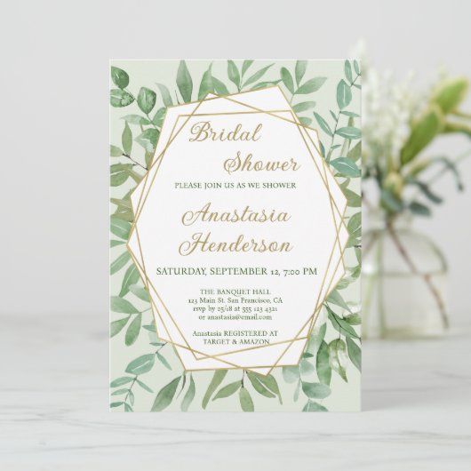 Gold en Greenery bruids douche uitnodiging (Staand voorkant)