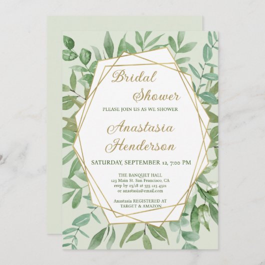 Gold en Greenery bruids douche uitnodiging (Voorkant / Achterkant)