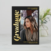 Gold en grijs afstuderen script 3 foto's afstudere folie uitnodiging (Staand Voorkant)