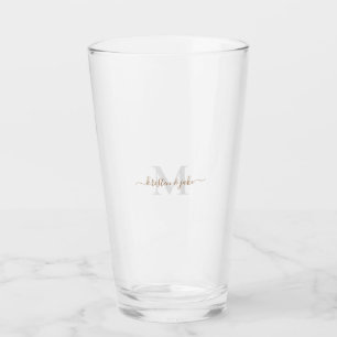 Gold- en grijze monogram- en Script-namen Glas