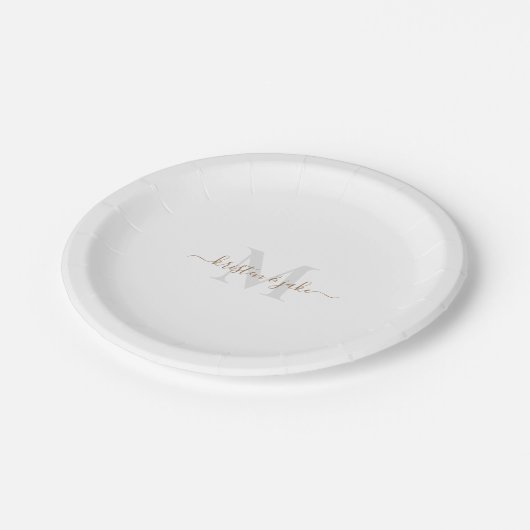 Gold- en grijze monogram- en Script-namen Papieren Bordje (Gekanteld)