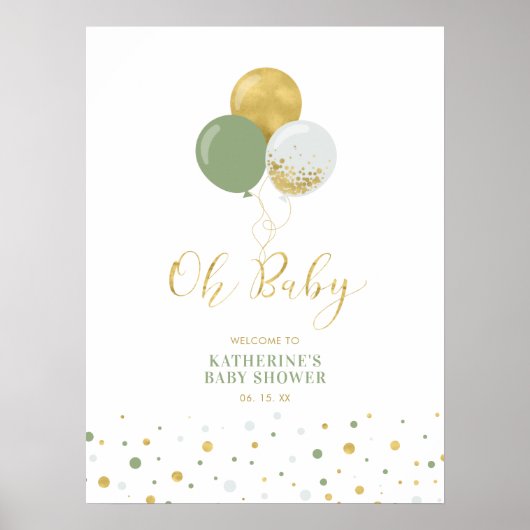 Gold- en groene ballonnen | Welkomstwoord Baby sho Poster (Voorkant)