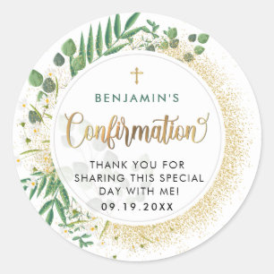 Gold en groene botanische bevestiging bedankt ronde sticker