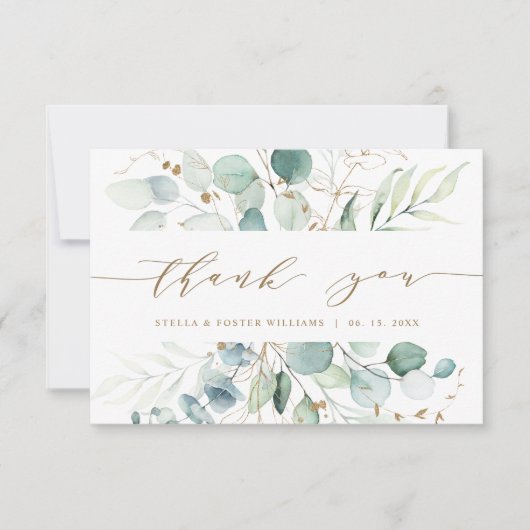 Gold en groene botanische bruiloft Hartelijk dank Bedankkaart (Voorkant)