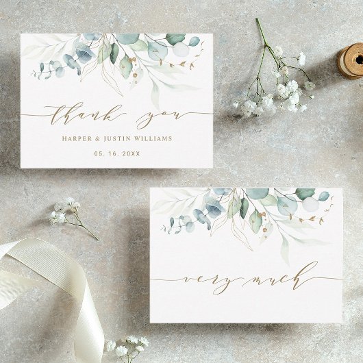 Gold en groene elegante botanische bruiloft Hartel Bedankkaart