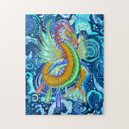 Gold en groene waterdraak legpuzzel (Verticaal)