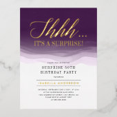 Gold- en koninklijke Paarse Waterverf Vertrouwelij Folie Uitnodiging Briefkaart (Voorkant)