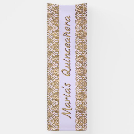 Gold en Lavender Damask Celebration Banner (Verticaal)