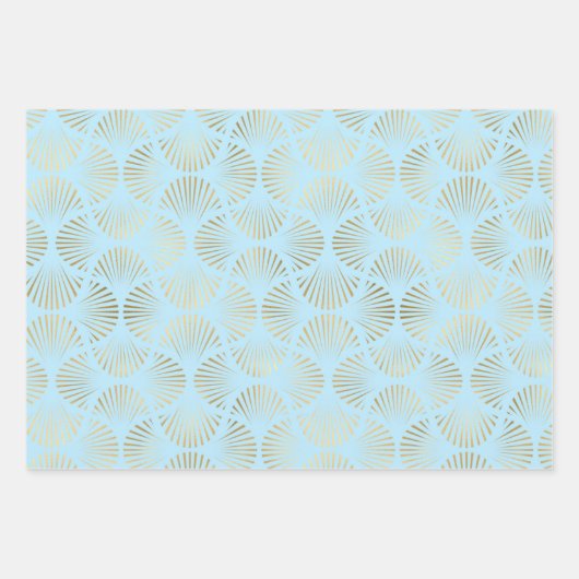 Gold- en lichtblauw Deco-patroon Inpakpapier Vel (Voorkant 2)