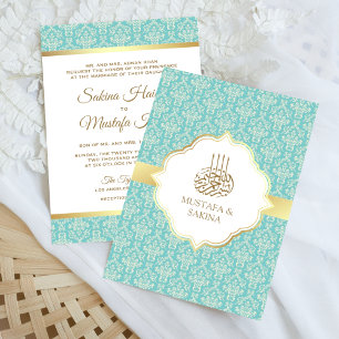 Gold en lichte Blauwgroen Damask Islamic Muslim We Kaart