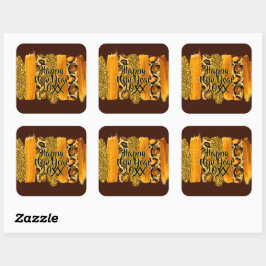 Gold- en luipaardpenseelstreek Gelukkig nieuw jaar Vierkante Sticker