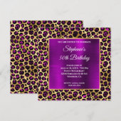 Gold en Magenta Paarse leopard Glam 50th Birthday Kaart (Voorkant / Achterkant)