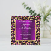 Gold en Magenta Paarse leopard Glam 50th Birthday Kaart (Staand voorkant)